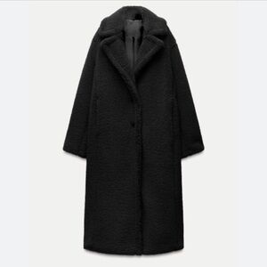 Missguided black full length teddy bear coat Size 16